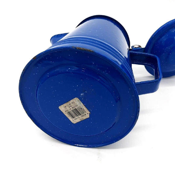 Vintage Tres Mexico Blue Speckled Enamelware Camping Coffee Pot Hinged Lid - Picture 7 of 7
